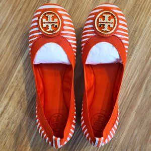 NEW Tory Burch Caroline 2 Ballet Flats | Large Stripe | Poppy Red [5.5]